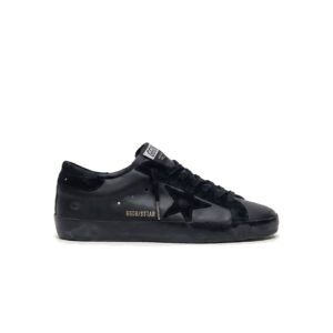 Golden Goose Ball Star in black nappa with black glitter star and suede heel tab