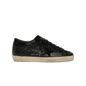 Golden Goose Super-Star LTD in black croc-print leather with black suede star and heel tab
