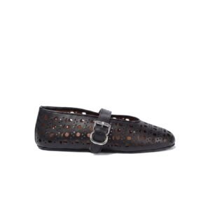 Alaïa Laser-Cut Leather Mary Jane Ballet Flats – Black