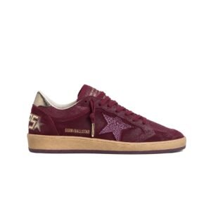 Golden Goose Ball Star in burgundy suede with crystal star and metallic leather heel tab