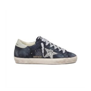 Golden Goose Super-Star in blue suede with silver glitter star and leather heel tab